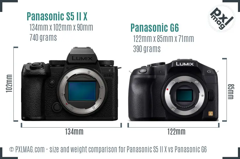 Panasonic S5 II X vs Panasonic G6 size comparison Panasonic S5 II X vs Panasonic G6 size comparison