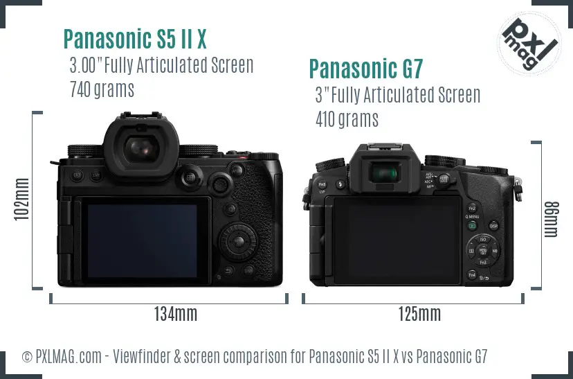 Panasonic S5 II X vs Panasonic G7 Screen and Viewfinder comparison Panasonic S5 II X vs Panasonic G7 Screen and Viewfinder comparison