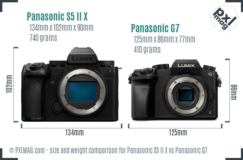 Panasonic S5 II X vs Panasonic G7 size comparison Panasonic S5 II X vs Panasonic G7 size comparison