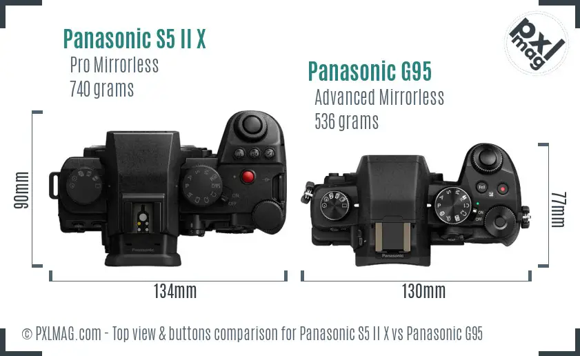 Panasonic S5 II X vs Panasonic G95 top view buttons comparison