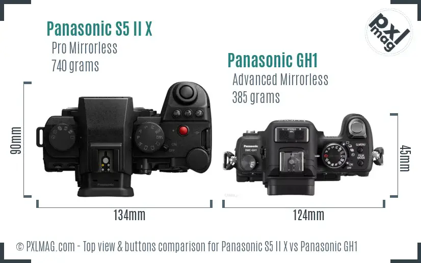 Panasonic S5 II X vs Panasonic GH1 top view buttons comparison