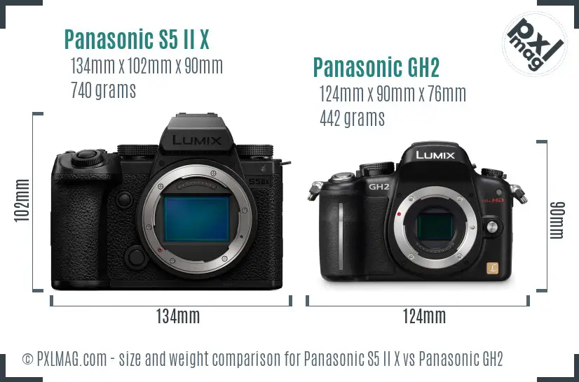 Panasonic S5 II X vs Panasonic GH2 size comparison