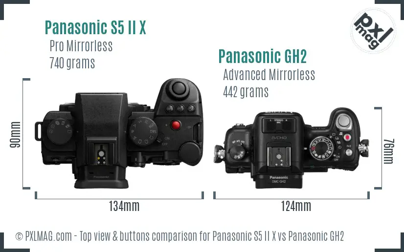 Panasonic S5 II X vs Panasonic GH2 top view buttons comparison