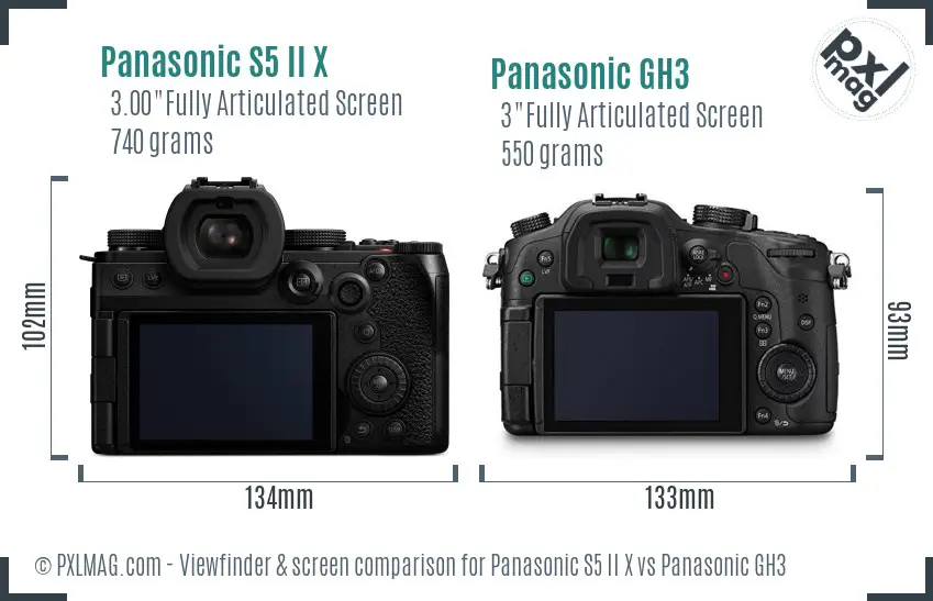 Panasonic S5 II X vs Panasonic GH3 Screen and Viewfinder comparison