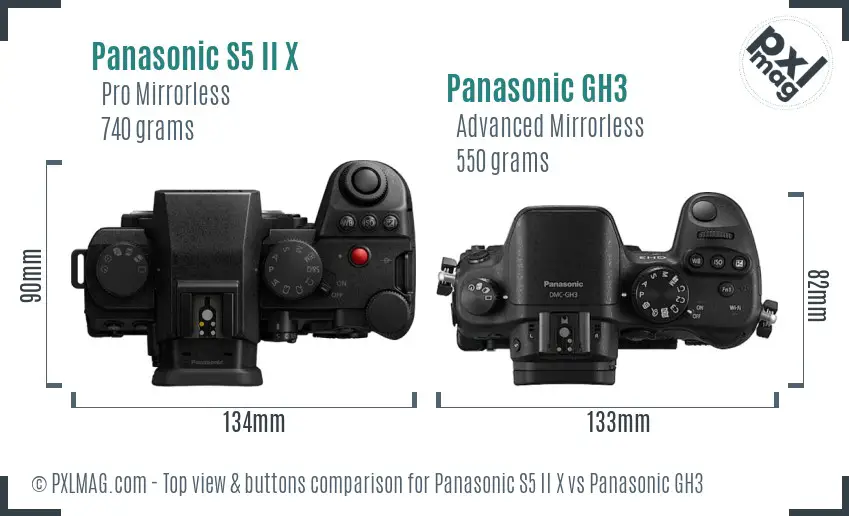 Panasonic S5 II X vs Panasonic GH3 top view buttons comparison