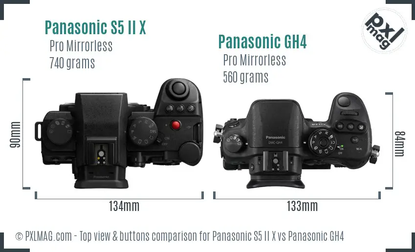 Panasonic S5 II X vs Panasonic GH4 top view buttons comparison