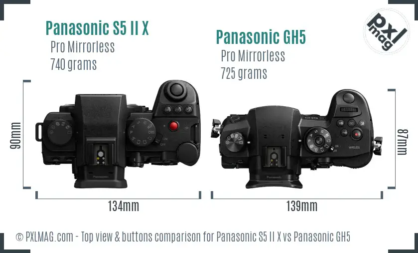 Panasonic S5 II X vs Panasonic GH5 top view buttons comparison