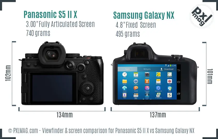 Panasonic S5 II X vs Samsung Galaxy NX Screen and Viewfinder comparison