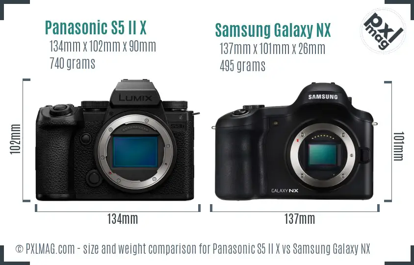 Panasonic S5 II X vs Samsung Galaxy NX size comparison