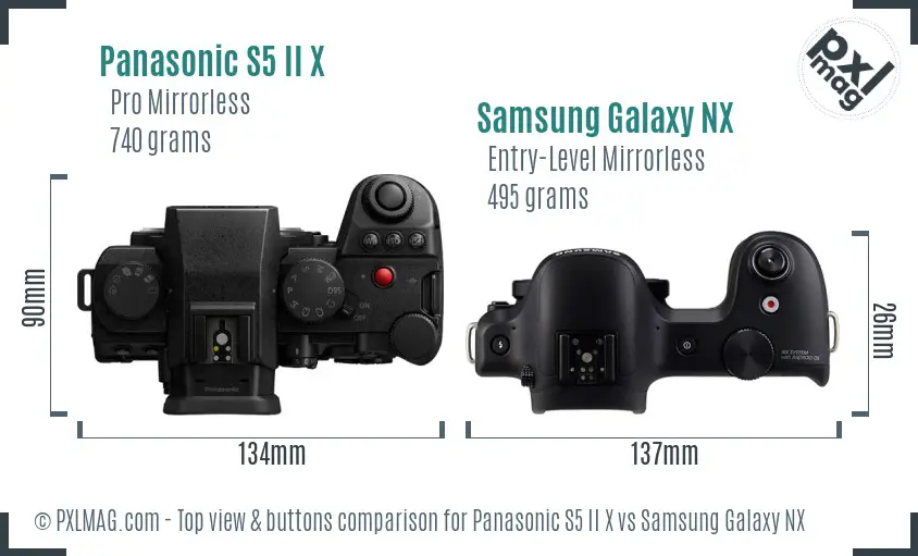 Panasonic S5 II X vs Samsung Galaxy NX top view buttons comparison