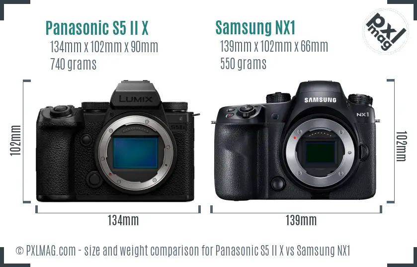 Panasonic S5 II X vs Samsung NX1 size comparison
