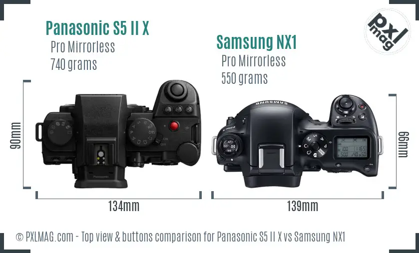 Panasonic S5 II X vs Samsung NX1 top view buttons comparison