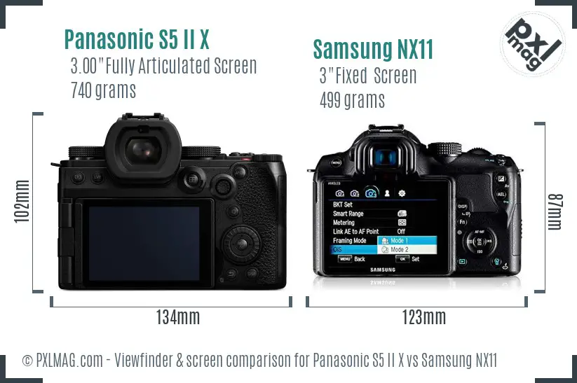 Panasonic S5 II X vs Samsung NX11 Screen and Viewfinder comparison