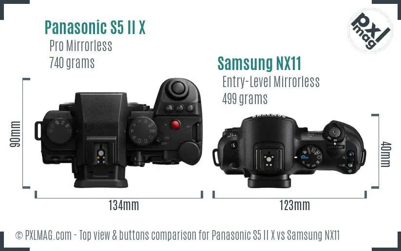 Panasonic S5 II X vs Samsung NX11 top view buttons comparison