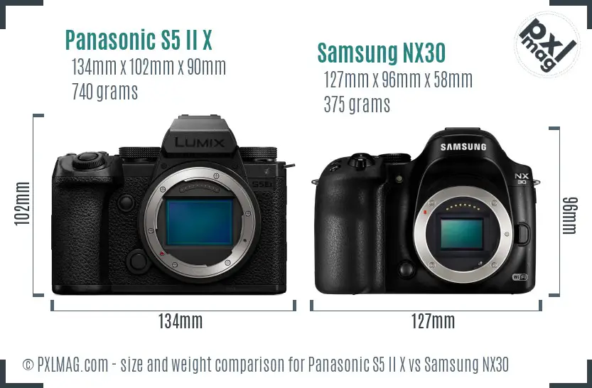 Panasonic S5 II X vs Samsung NX30 size comparison