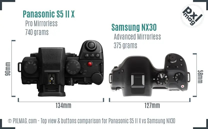 Panasonic S5 II X vs Samsung NX30 top view buttons comparison