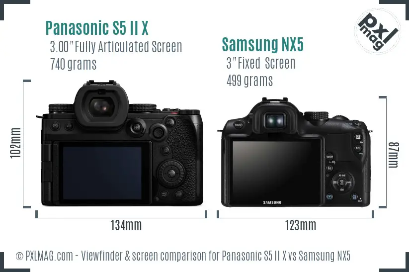 Panasonic S5 II X vs Samsung NX5 Screen and Viewfinder comparison