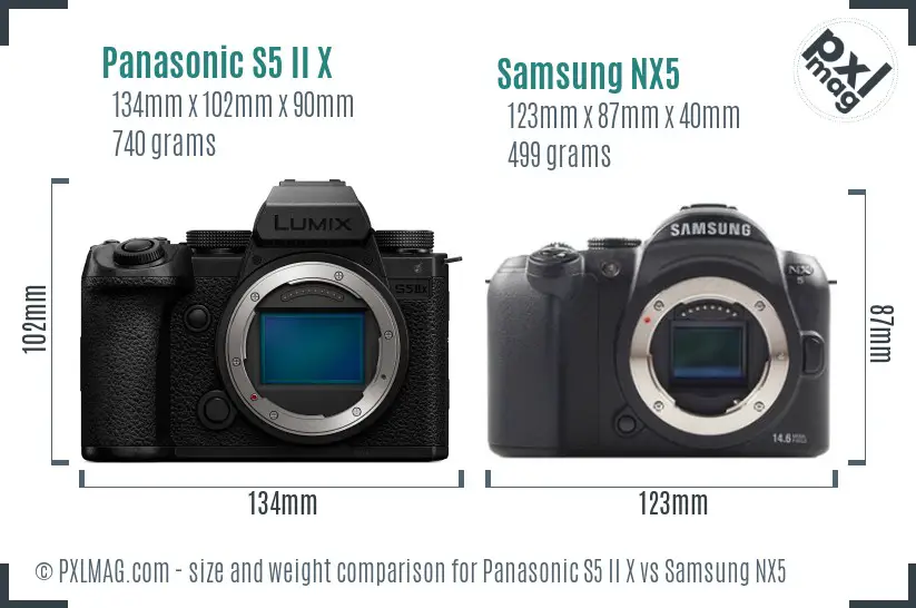 Panasonic S5 II X vs Samsung NX5 size comparison