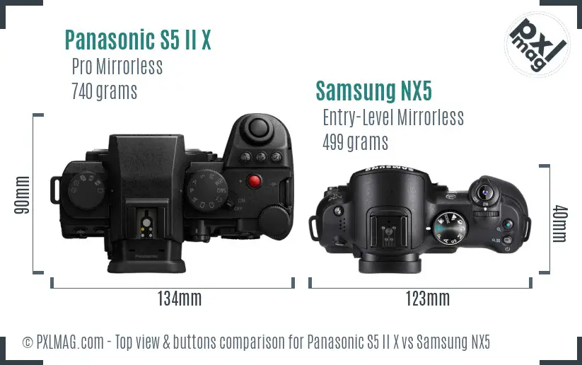 Panasonic S5 II X vs Samsung NX5 top view buttons comparison