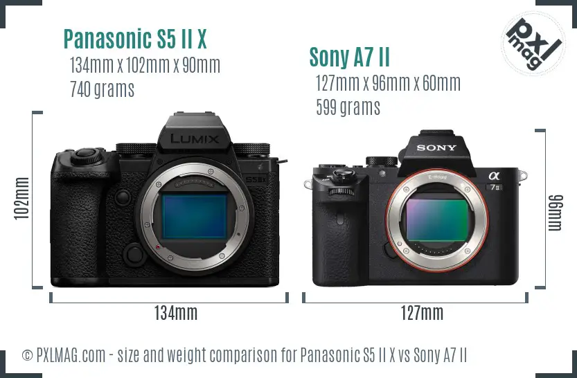 Panasonic S5 II X vs Sony A7 II size comparison