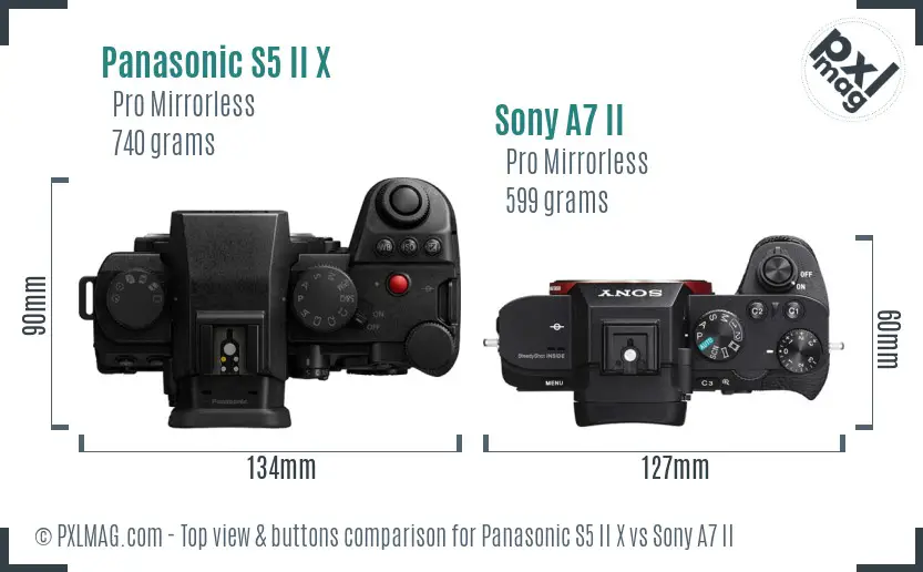 Panasonic S5 II X vs Sony A7 II top view buttons comparison