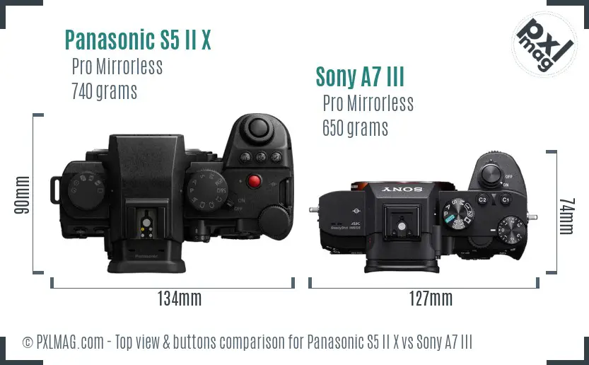 Panasonic S5 II X vs Sony A7 III top view buttons comparison