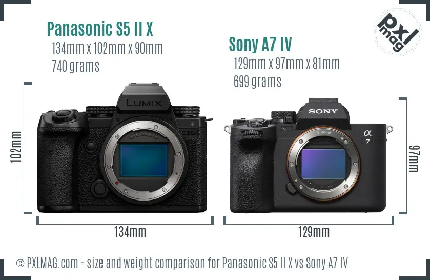Panasonic S5 II X vs Sony A7 IV size comparison