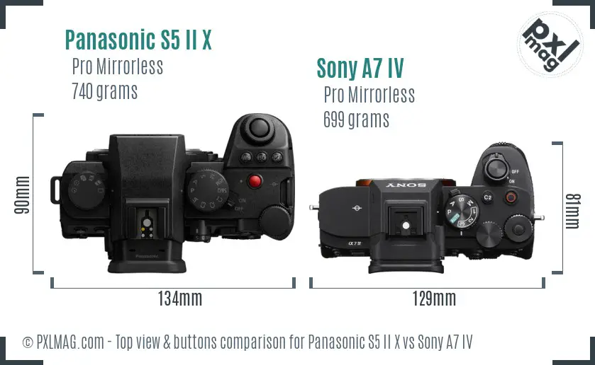 Panasonic S5 II X vs Sony A7 IV top view buttons comparison