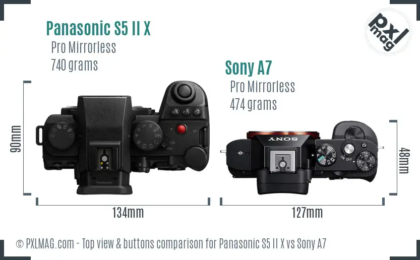 Panasonic S5 II X vs Sony A7 top view buttons comparison