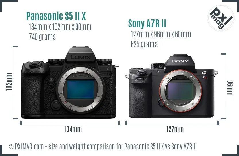 Panasonic S5 II X vs Sony A7R II size comparison