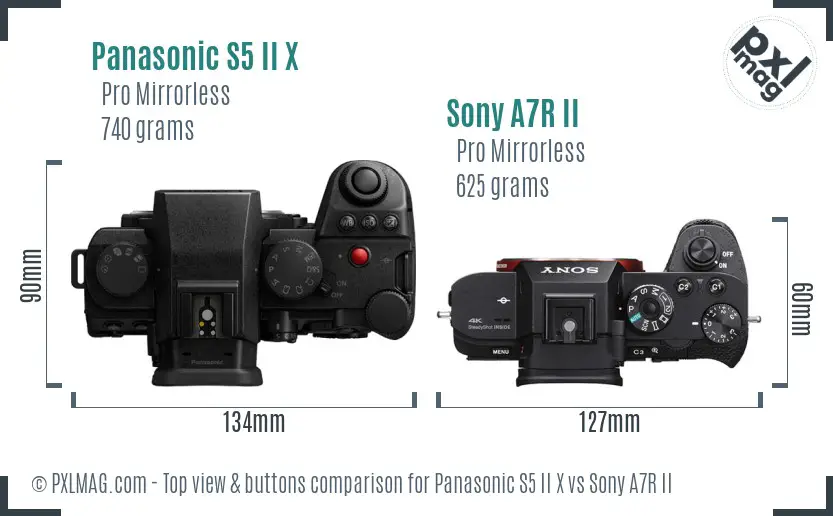 Panasonic S5 II X vs Sony A7R II top view buttons comparison