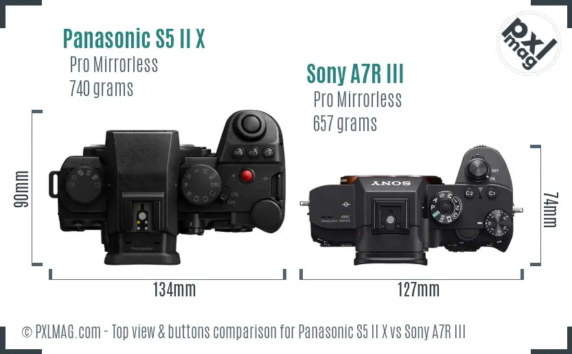 Panasonic S5 II X vs Sony A7R III top view buttons comparison