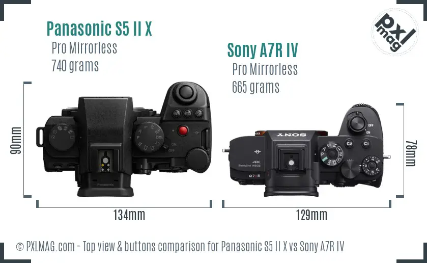 Panasonic S5 II X vs Sony A7R IV top view buttons comparison
