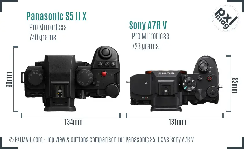 Panasonic S5 II X vs Sony A7R V top view buttons comparison