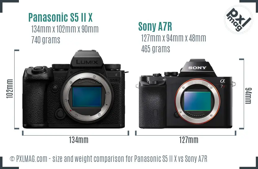 Panasonic S5 II X vs Sony A7R size comparison