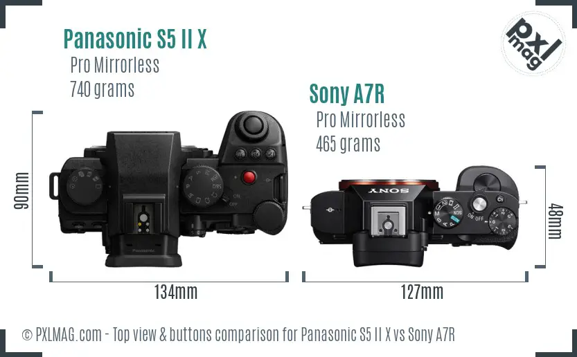 Panasonic S5 II X vs Sony A7R top view buttons comparison