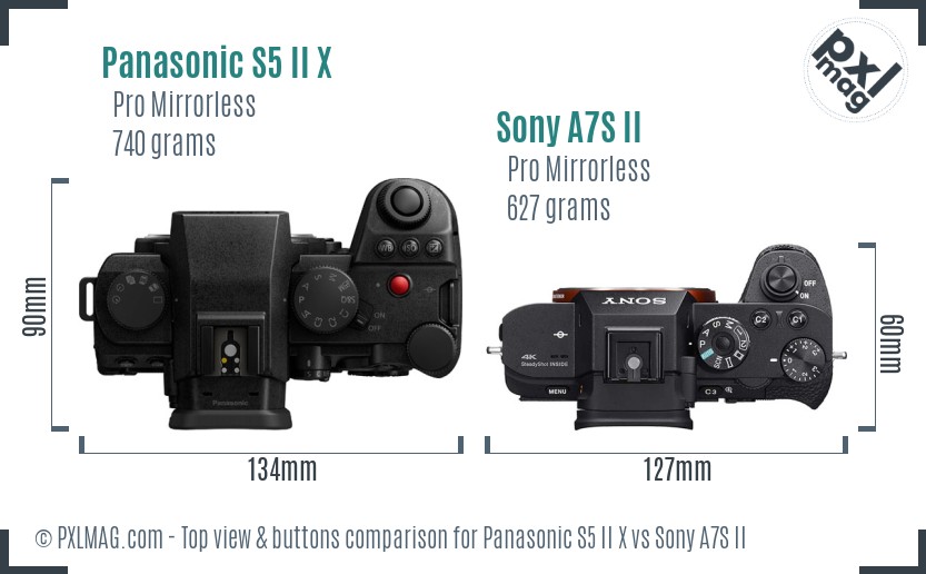 Panasonic S5 II X vs Sony A7S II top view buttons comparison