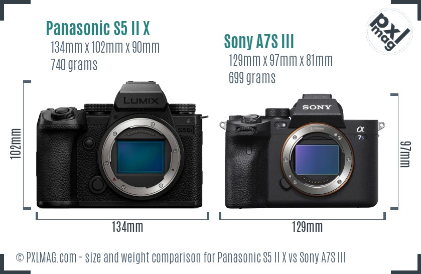 Panasonic S5 II X vs Sony A7S III size comparison