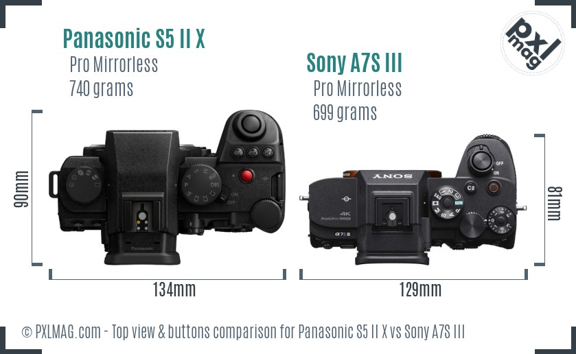 Panasonic S5 II X vs Sony A7S III top view buttons comparison