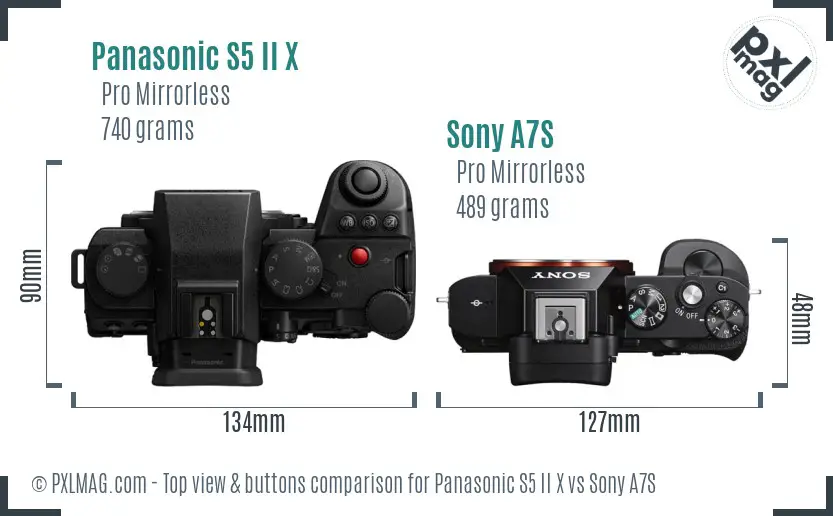 Panasonic S5 II X vs Sony A7S top view buttons comparison