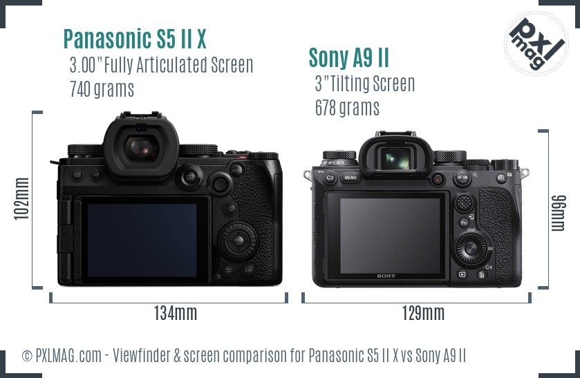 Panasonic S5 II X vs Sony A9 II Screen and Viewfinder comparison