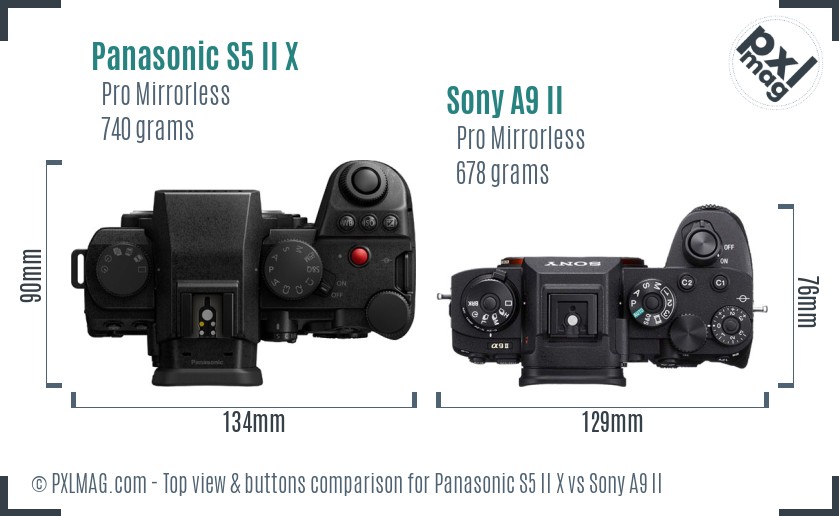 Panasonic S5 II X vs Sony A9 II top view buttons comparison