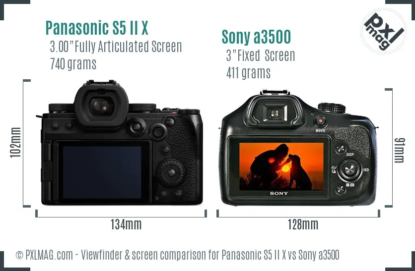 Panasonic S5 II X vs Sony a3500 Screen and Viewfinder comparison Panasonic S5 II X vs Sony a3500 Screen and Viewfinder comparison