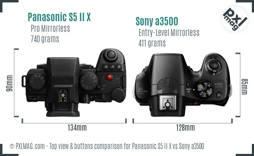 Panasonic S5 II X vs Sony a3500 top view buttons comparison Panasonic S5 II X vs Sony a3500 top view buttons comparison