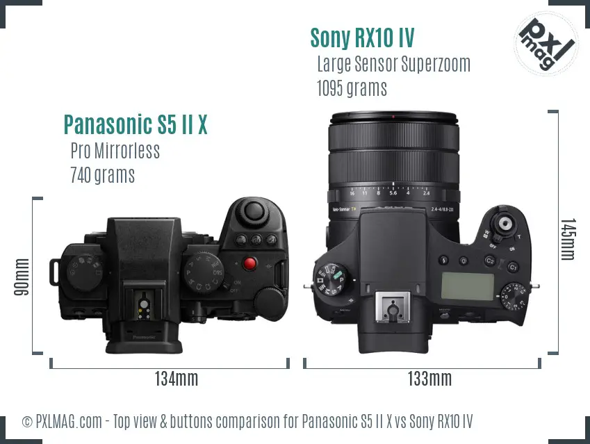 Panasonic S5 II X vs Sony RX10 IV top view buttons comparison Panasonic S5 II X vs Sony RX10 IV top view buttons comparison