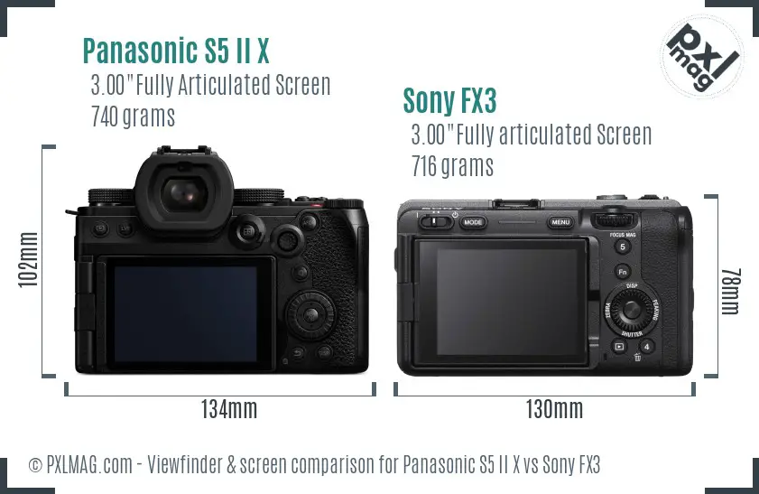 Panasonic S5 II X vs Sony FX3 Screen and Viewfinder comparison