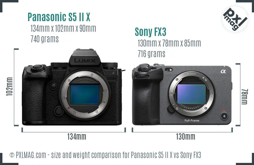 Panasonic S5 II X vs Sony FX3 size comparison