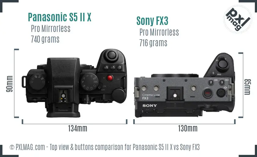 Panasonic S5 II X vs Sony FX3 top view buttons comparison