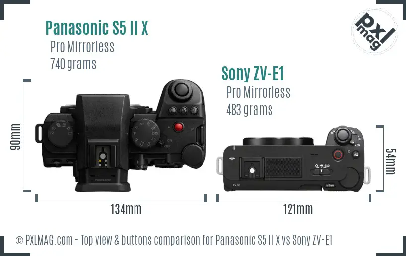 Panasonic S5 II X vs Sony ZV-E1 top view buttons comparison
