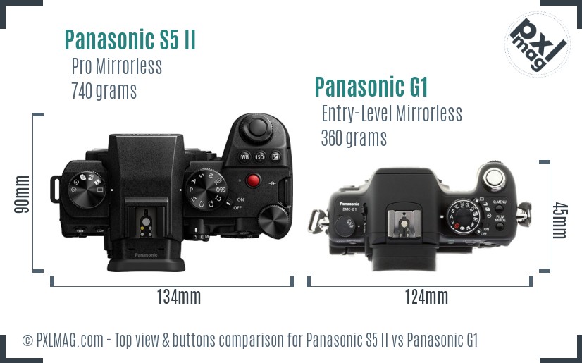 Panasonic S5 II vs Panasonic G1 top view buttons comparison